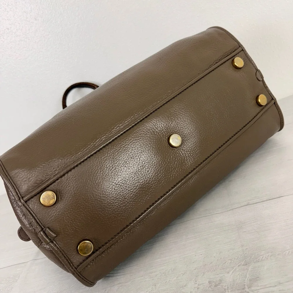 Gucci Satchel Hand Bag Taupe Brown Leather Snakeskin Trim Gold Hardware M Office
